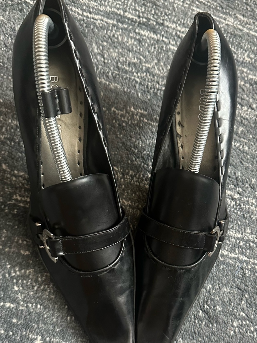Black Leather BCBG Pointed Toe Loafers size 10